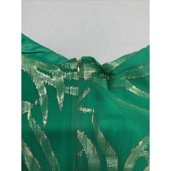Lilly Pulitzer Green Gold Metallic Silk Long‎ Sleeve Swing Dress Size 14 Festive - Picture 5 of 14